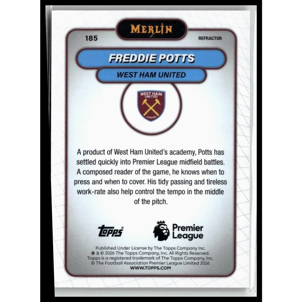 2026 Merlin Premier League #185 Freddie Potts Refractor